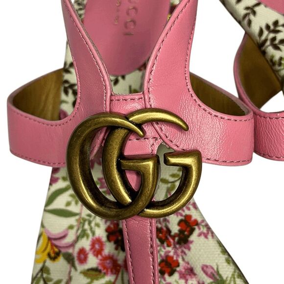 Gucci Marmont GG Logo Charlotte Nappa Leather Sandals Butterfly Pink EU 37.5 - Picture 3 of 11
